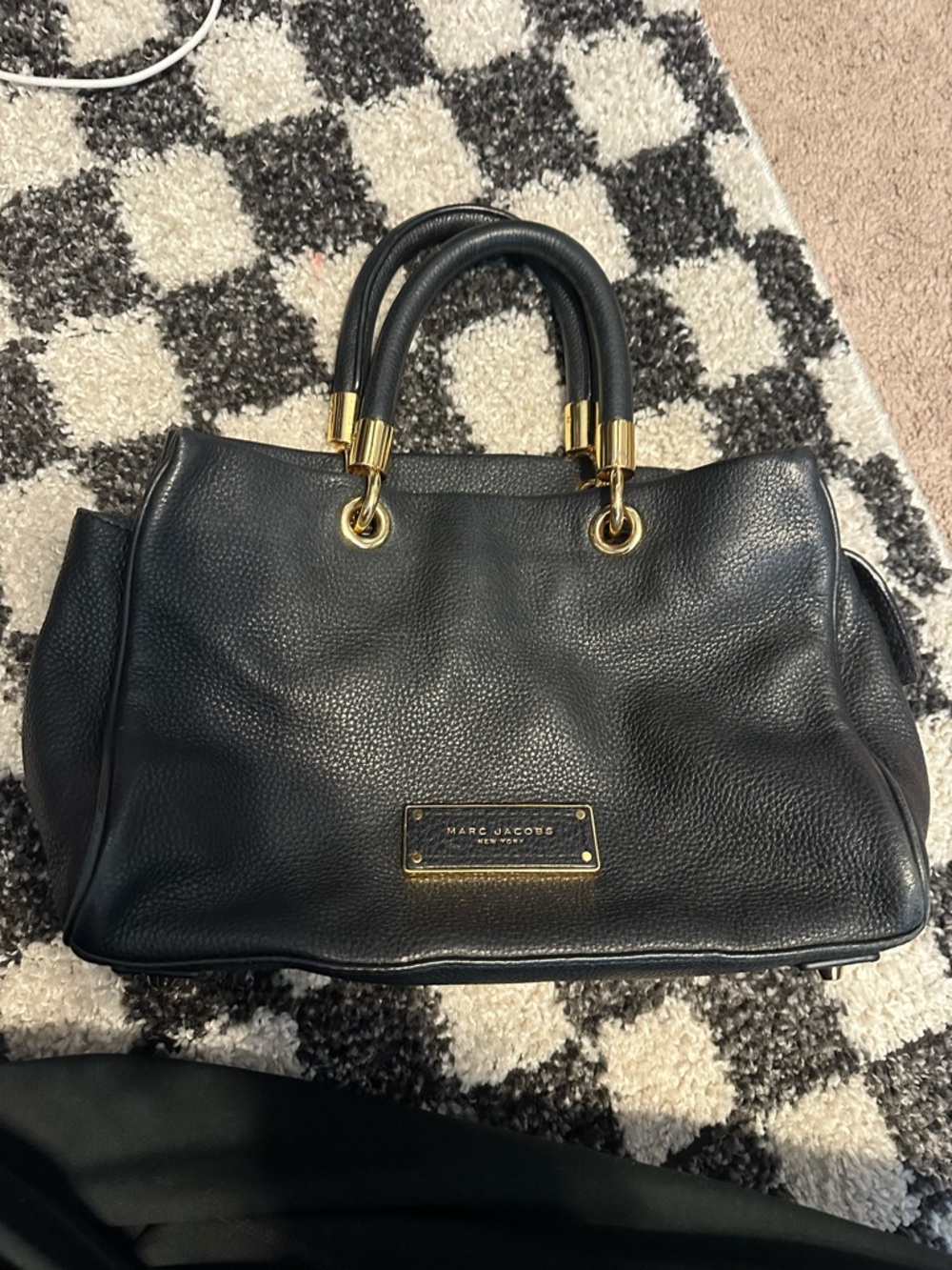Marc Jacobs Black Leather Satchel with Gold Accents